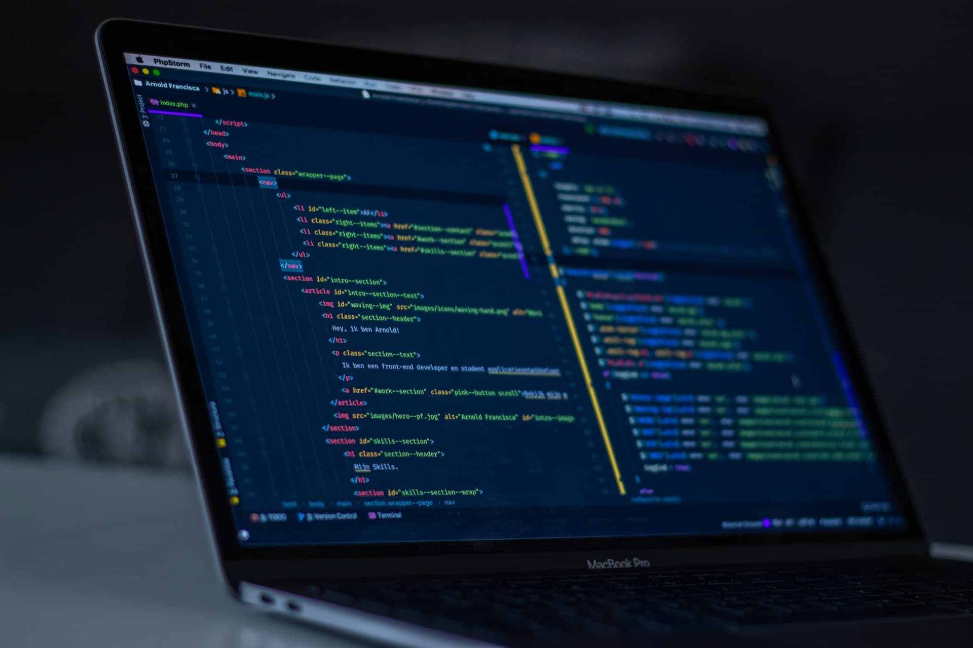Code editor open on a screen during development